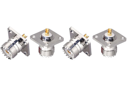 UHF Female 4 Hole Connector Flange Panel UHF RF Adapter UHF Female Plug PL259 Solder Cup Connector - Pack - 4