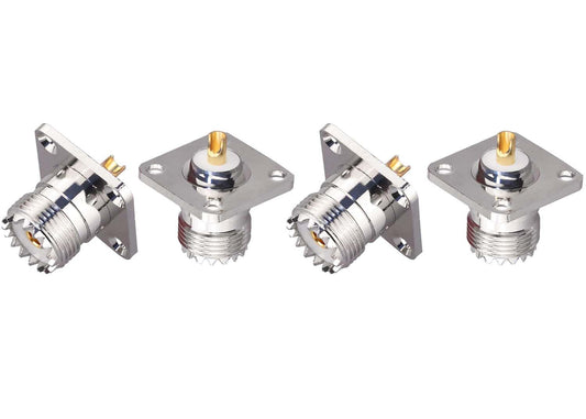 UHF Female 4 Hole Connector Flange Panel UHF RF Adapter UHF Female Plug PL259 Solder Cup Connector - Pack - 4