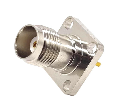 TNC Female Straight Connector Solder Attachment 4 Hole Flange Mount with Solder Cup - Pack - 1