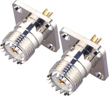 UHF Female 4 Hole Connector Flange Panel UHF RF Adapter UHF Female Plug PL259 Solder Cup Connector  - Pack - 2
