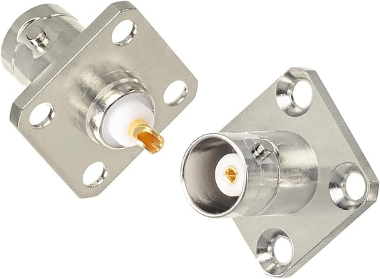BNC Female 4 Holes Flange Panel Mount Solder Post Plug Adapter Connector - Pack - 2