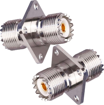UHF Female to UHF Female 4-Hole Flange Panel Chassis Mount Connector - Pack - 2