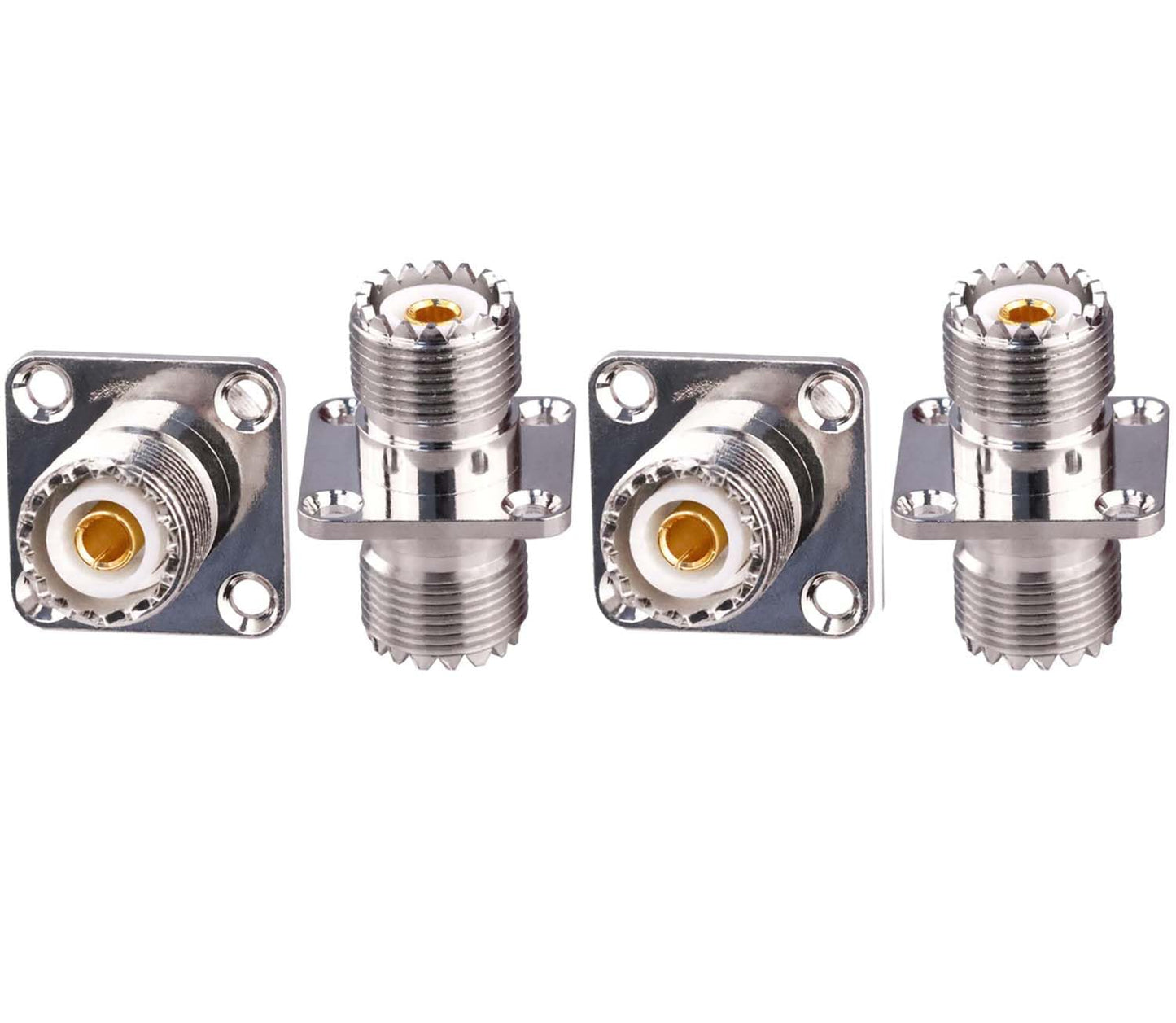 UHF Female to UHF Female 4-Hole Flange Panel Chassis Mount Connector - Pack - 4