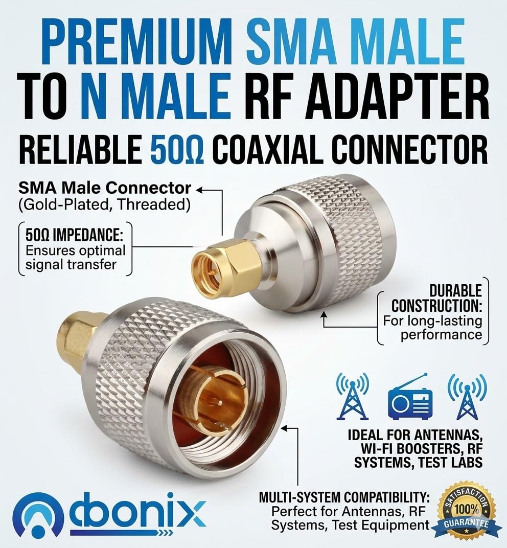 SMA Male to N Male RF Coax Adapter - Pack - 1