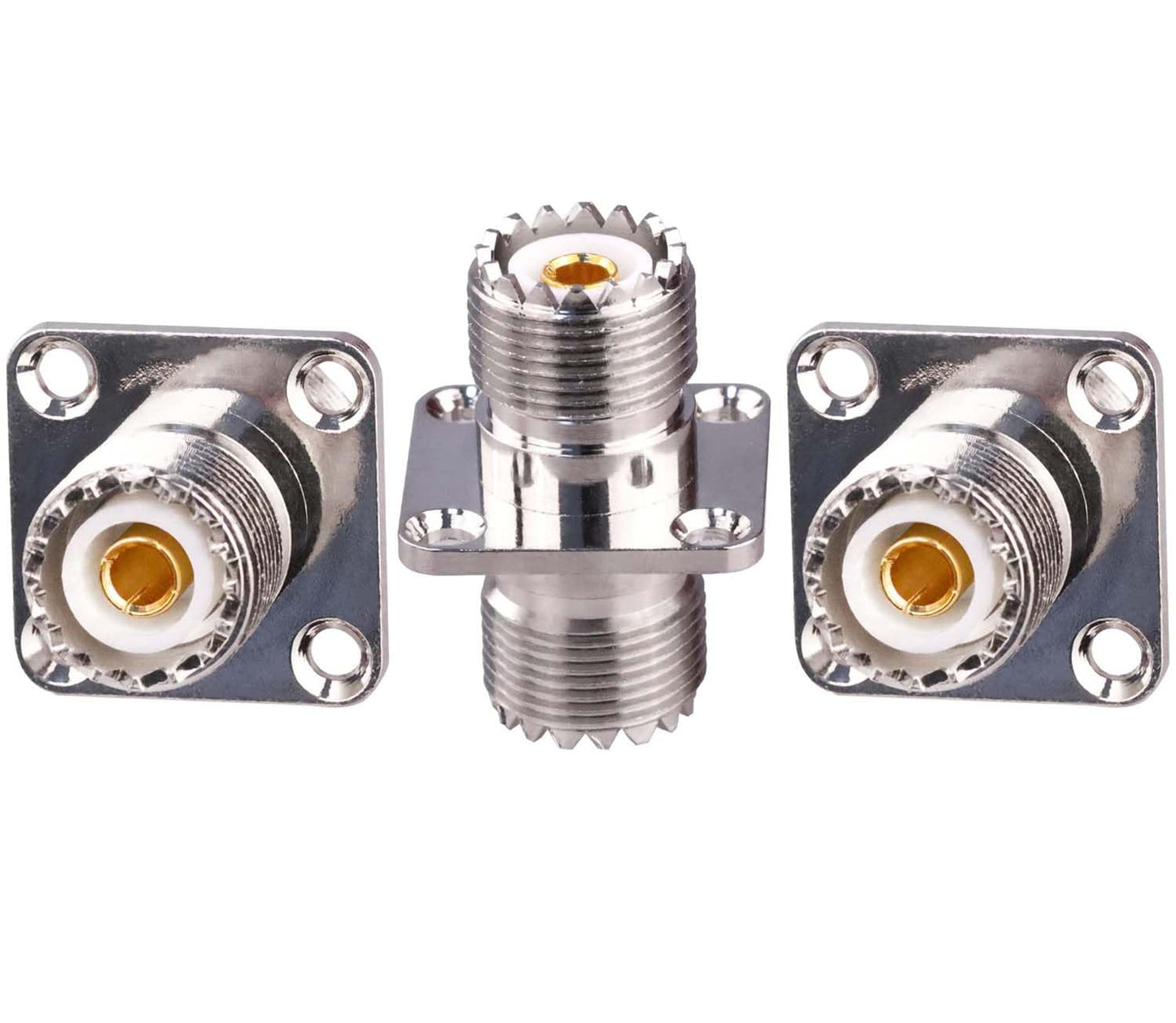 UHF Female to UHF Female 4-Hole Flange Panel Chassis Mount Connector - Pack - 3