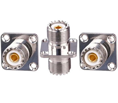 UHF Female to UHF Female 4-Hole Flange Panel Chassis Mount Connector - Pack - 3