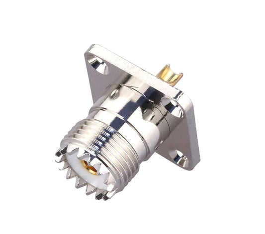 UHF Female 4 Hole Connector Flange Panel UHF RF Adapter UHF Female Plug PL259 Solder Cup Connector - Pack - 1