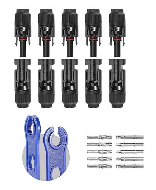 Solar Panel Cable Connectors with Spanners – 5 Pairs Male & Female MC4 Solar Connectors