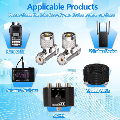 Triple Tee Connector UHF Male to Dual UHF Female 3 Way Splitter Coax Adapter PL259 SO239 Combiner Splitter Adapter - Pack - 2