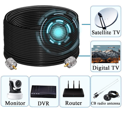 Jumber Cable UHF Male to Male Extension Cable 65.6ft(20M) Low Loss RG58 RF Black Coaxial Cable - Pack - 1