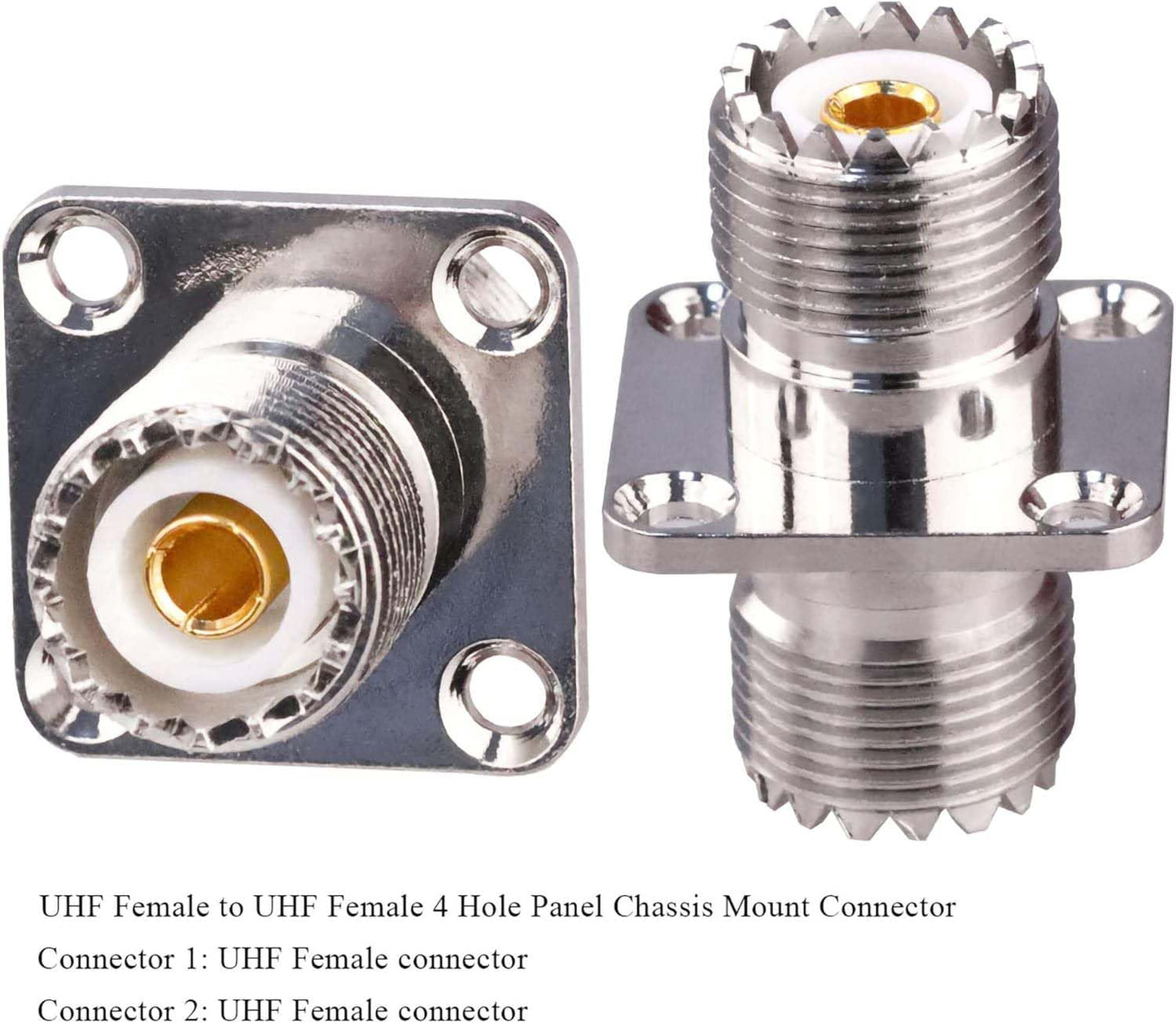 UHF Female to UHF Female 4-Hole Flange Panel Chassis Mount Connector - Pack - 3