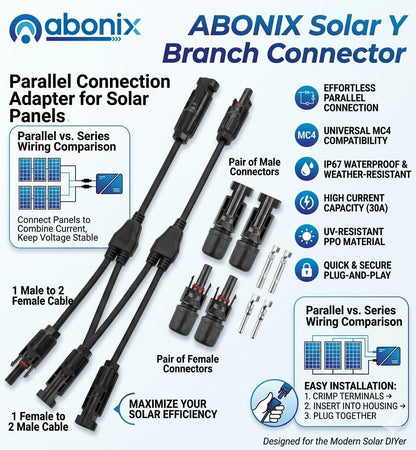 Mc4 Solar Connector Y Branch Connector 1 Pair Mc4 Connector Malefemale 2 Pairs For Parallel Connection Between Solar Panels