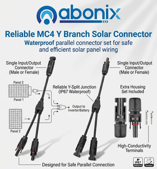 MC4 Solar Connector Y Branch – 1 Pair (Male/Female) Waterproof Adapter for Parallel Connection of Solar Panels