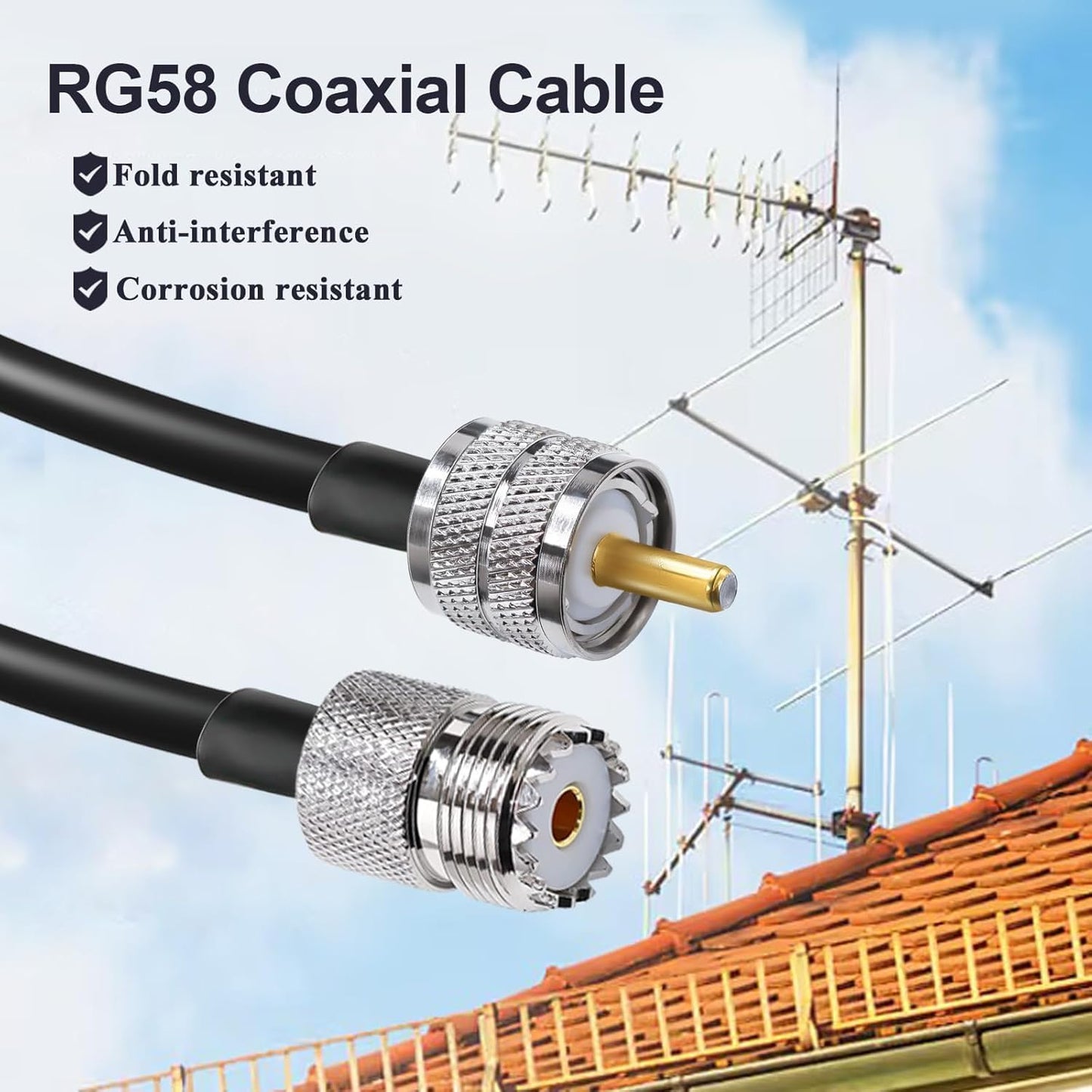 RG58 UHF Coax Cable 16.4ft (5 Meter) Low Loss UHF Male to UHF Female Extension Jumper Coaxial Cable - Pack - 1