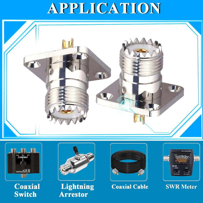 UHF Female 4 Hole Connector Flange Panel UHF RF Adapter UHF Female Plug PL259 Solder Cup Connector  - Pack - 3