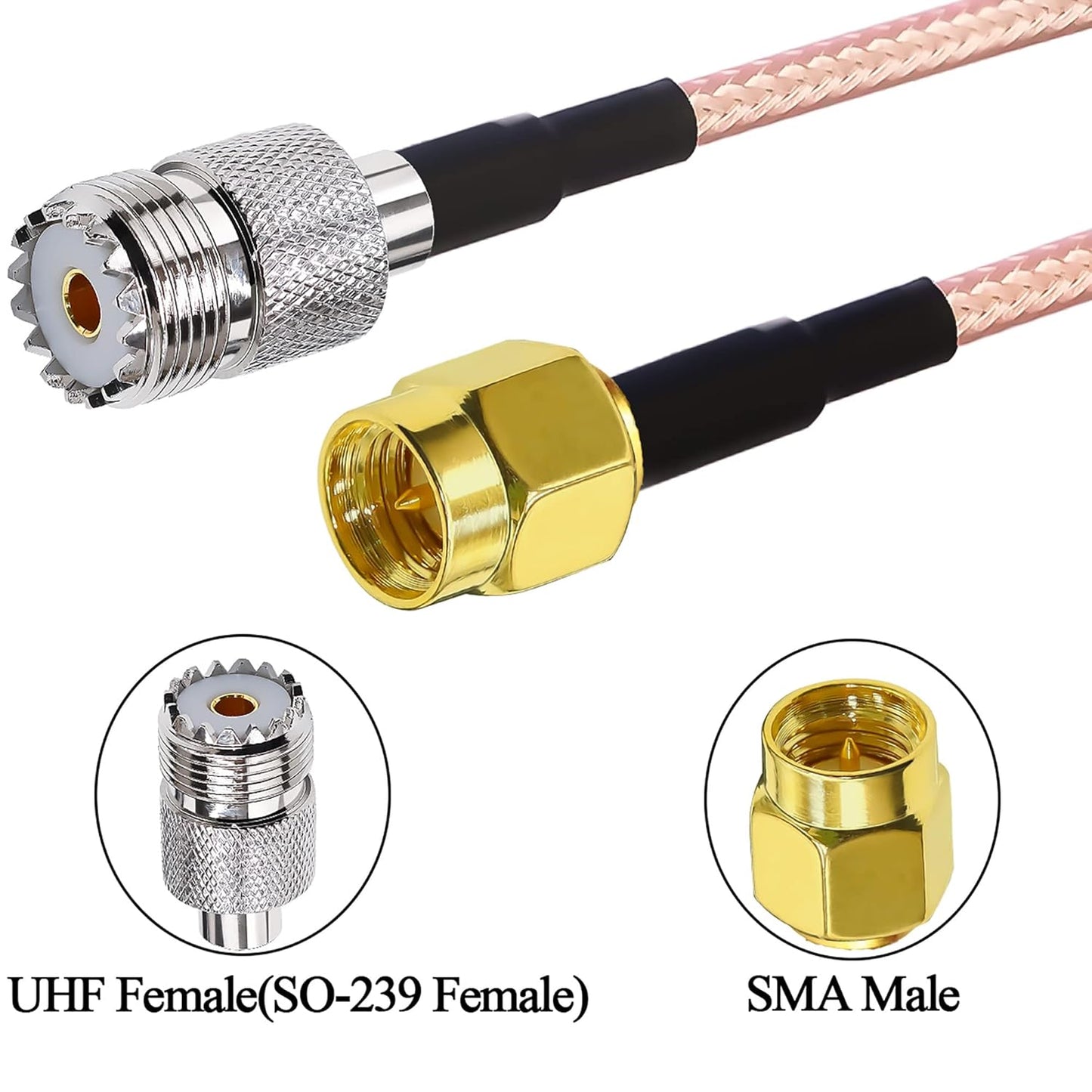 RG316 SMA Male to UHF Female 6inch(15cm) Coaxial Cable -Pack -1