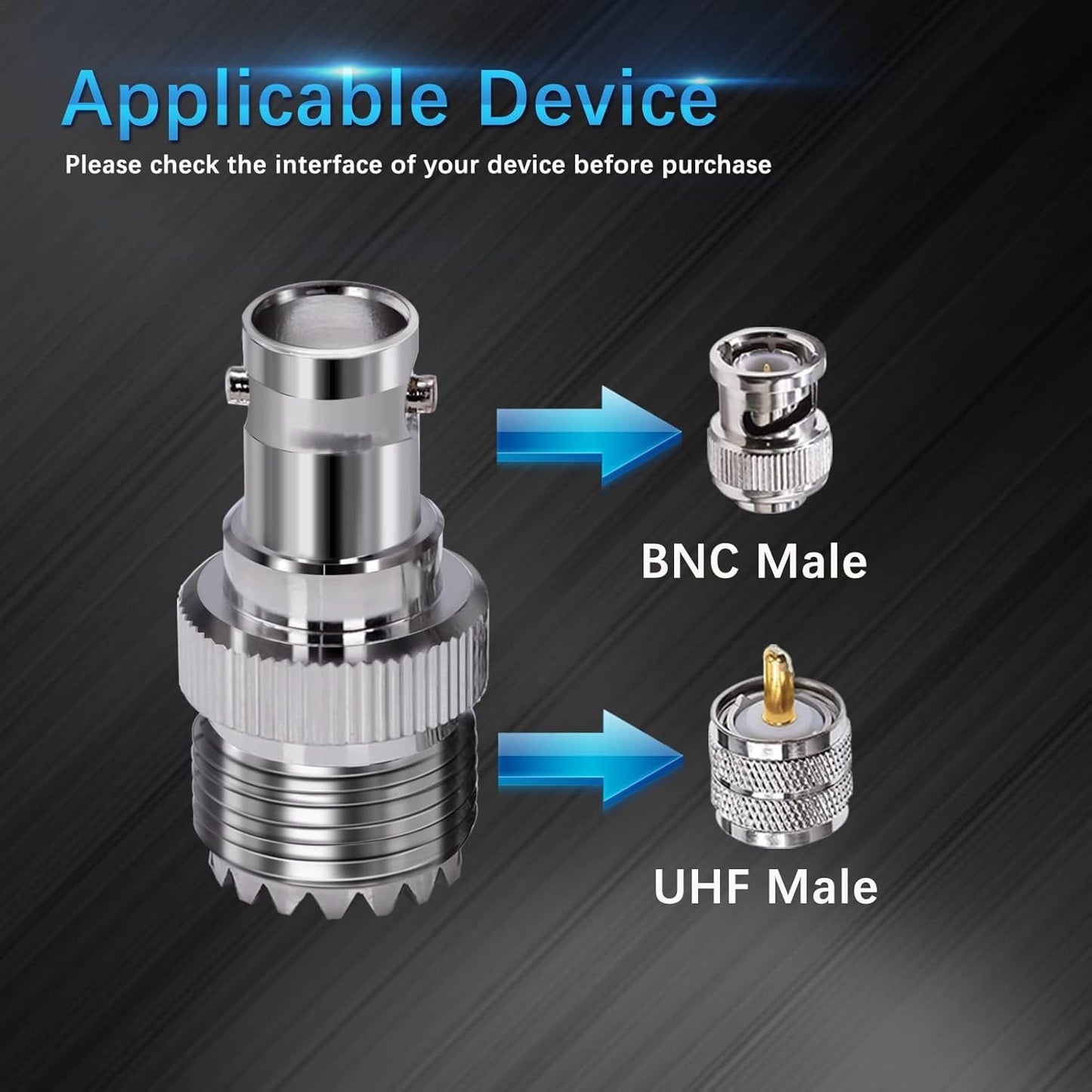 BNC Female to UHF Female RF Coaxial Adapter -Pack - 4