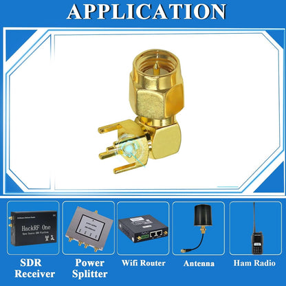 SMA Male Right Angle 90 Degree Coaxial PCB Mount Coax Adapter - Pack - 3