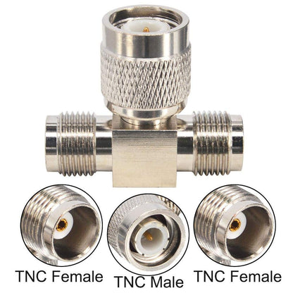 TNC Male to Dual TNC Female Tee Connector 3-Way RF Coaxial Adapter - Pack - 1