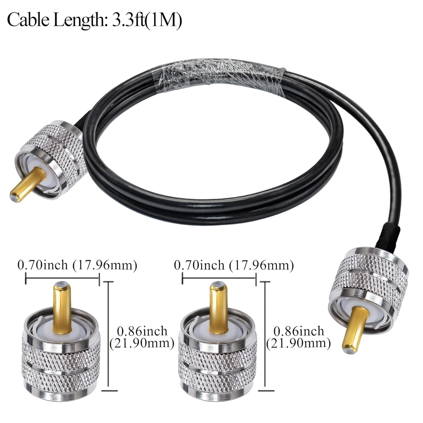 Jumber Cable UHF Male to Male Extension Cable 3.3 feet (1M) Low Loss RG58 RF Black Coaxial Cable - Pack - 1