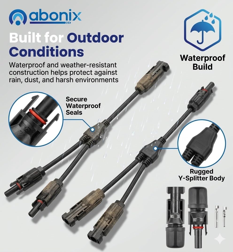 MC4 Solar Connector Y Branch – 1 Pair (Male/Female) Waterproof Adapter for Parallel Connection of Solar Panels