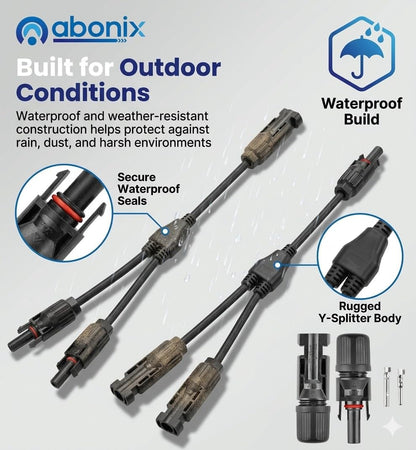 MC4 Solar Connector Y Branch – 1 Pair (Male/Female) Waterproof Adapter for Parallel Connection of Solar Panels