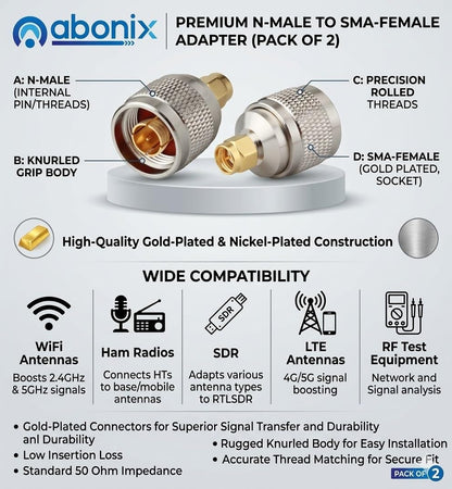 SMA Male to N Male RF Coax Adapter - Pack - 1