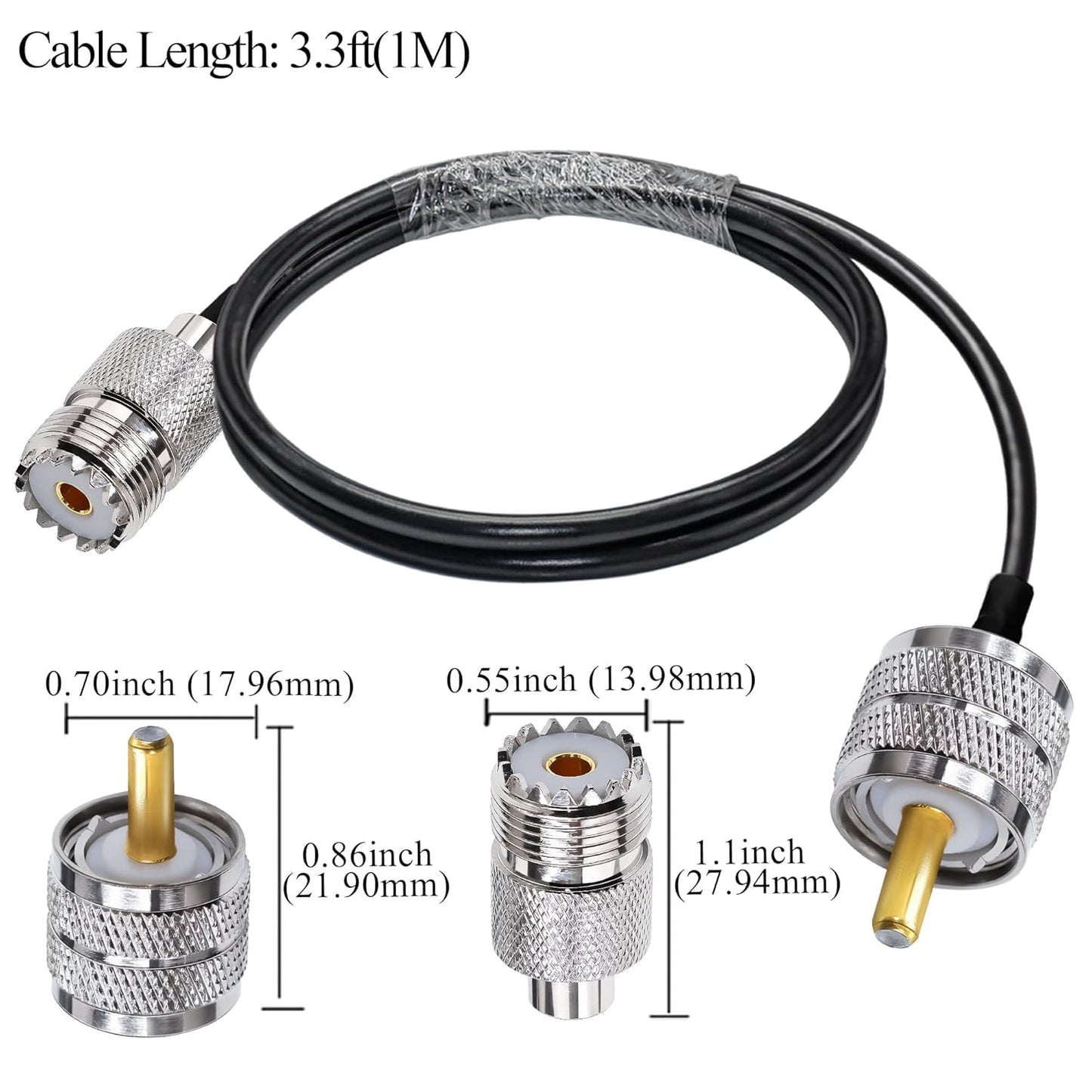 RG58 UHF Coax Cable 3.3 feet (1 M) Low Loss UHF Male to UHF Female Extension Jumper Coaxial Cable - Pack - 1