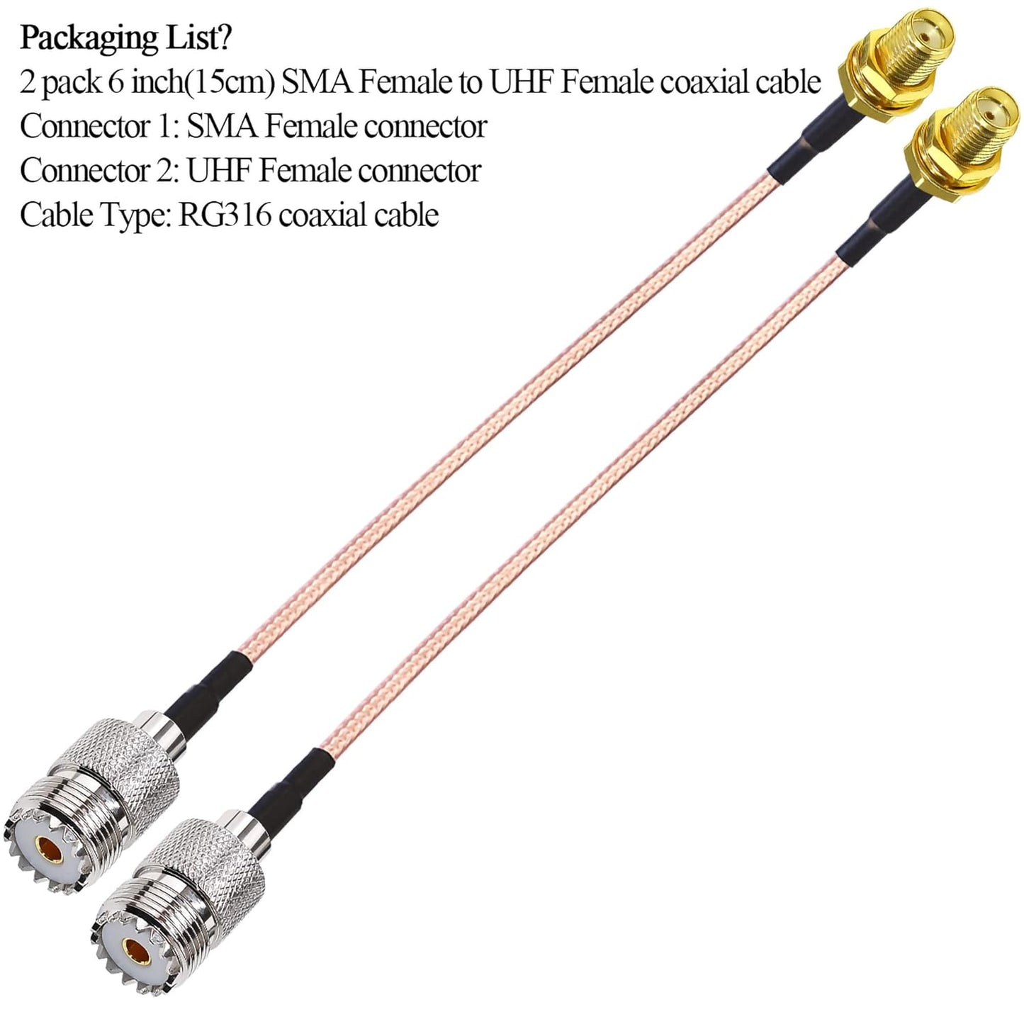 RG316 SMA Female to UHF Female 6inch(15cm) Coaxial Cable -Pack -2