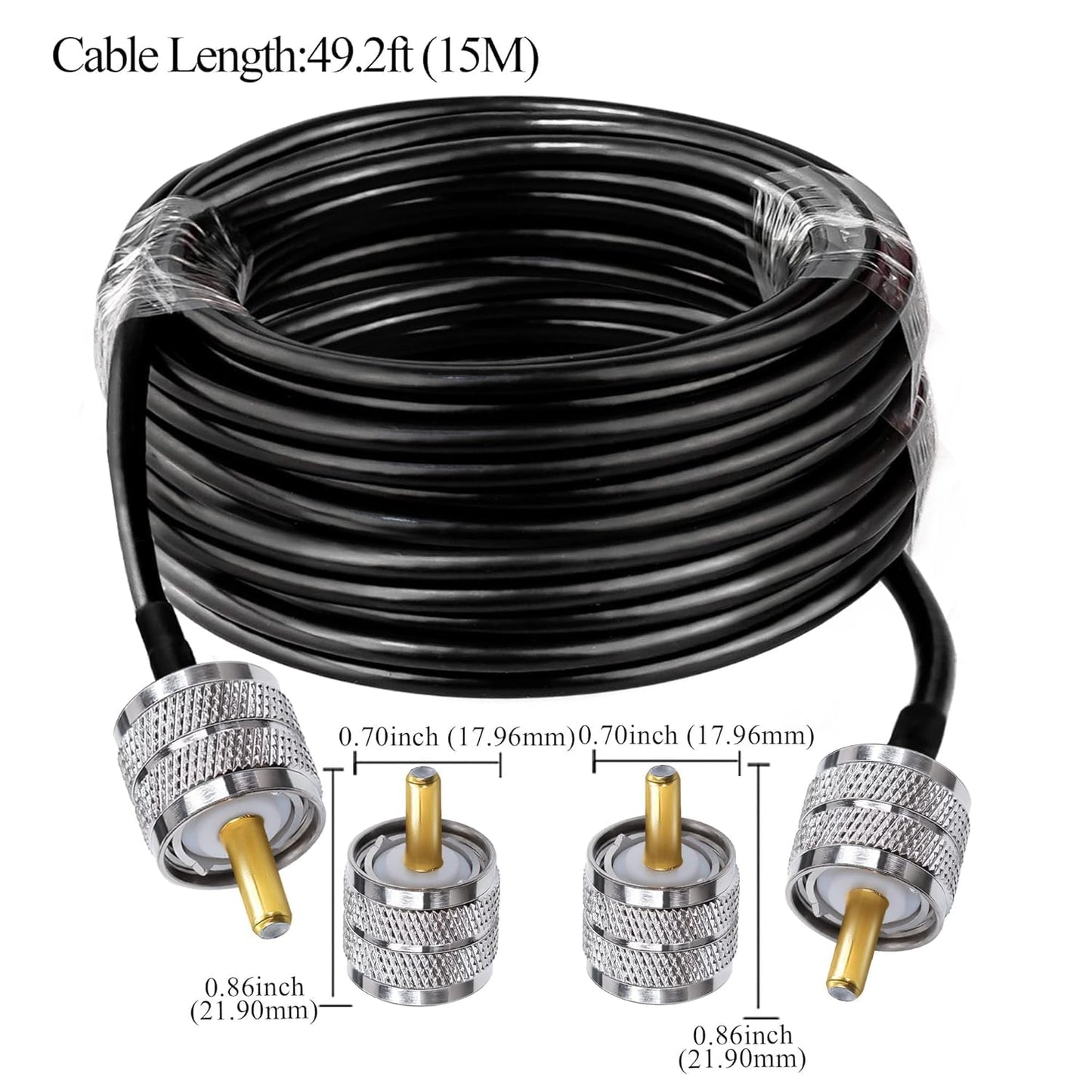 Jumber Cable UHF Male to Male Extension Cable 49.2ft(15M) Low Loss RG58 RF Black Coaxial Cable - Pack - 1