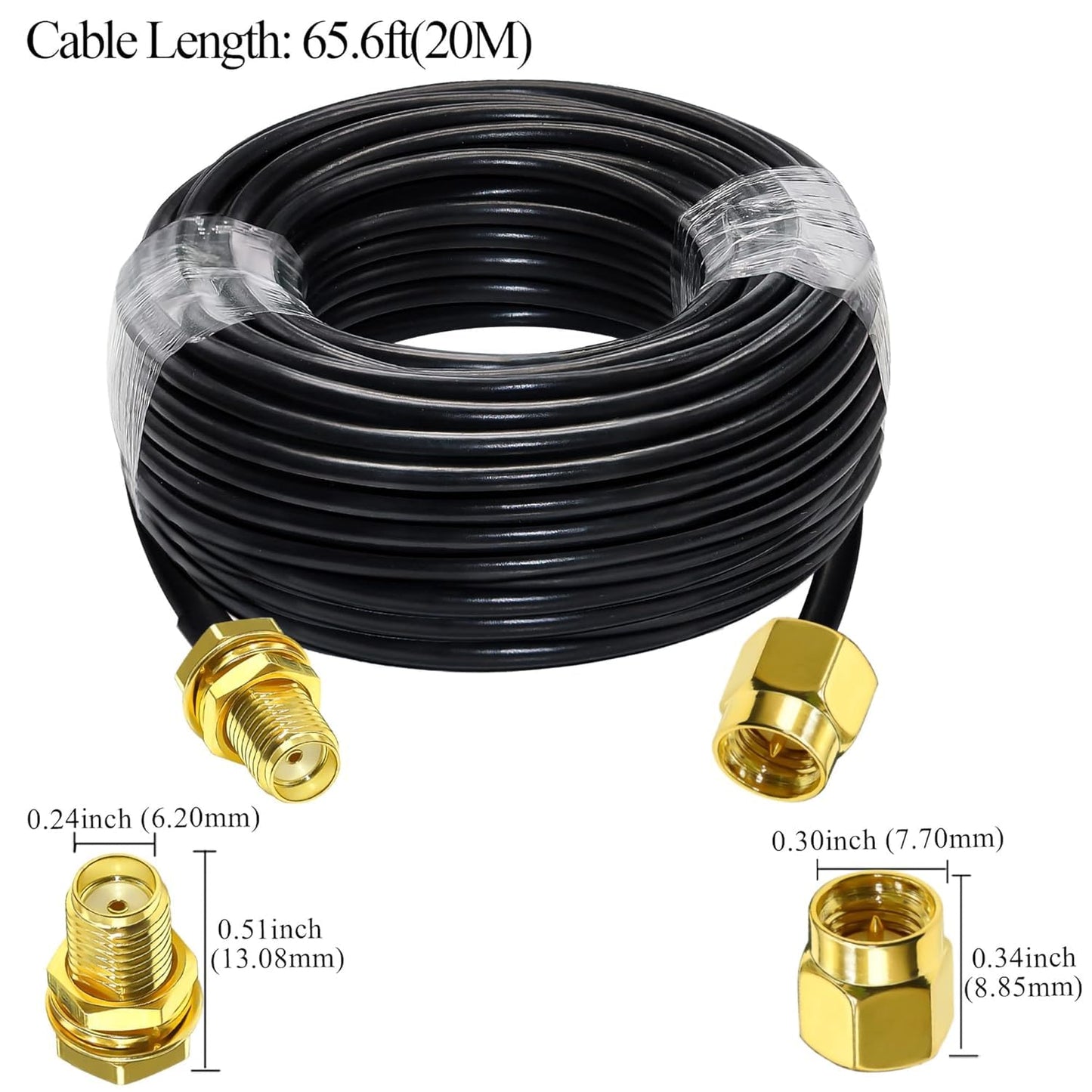 RG58 SMA Male to SMA Female Coaxial Cable, Low Loss SMA Coax Extension Cable 65.6ft(20M) -Pack -1