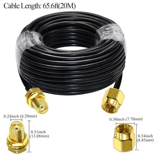 RG58 SMA Male to SMA Female Coaxial Cable, Low Loss SMA Coax Extension Cable 65.6ft(20M) -Pack -1