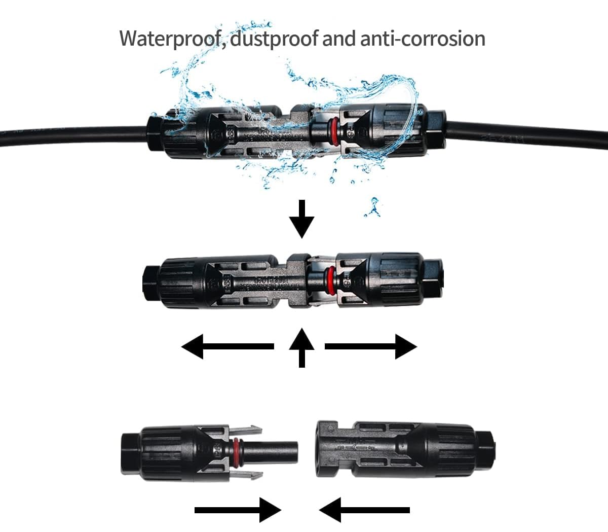 Solar Panel Cable Connectors with Spanners – 5 Pairs Male & Female MC4 Solar Connectors
