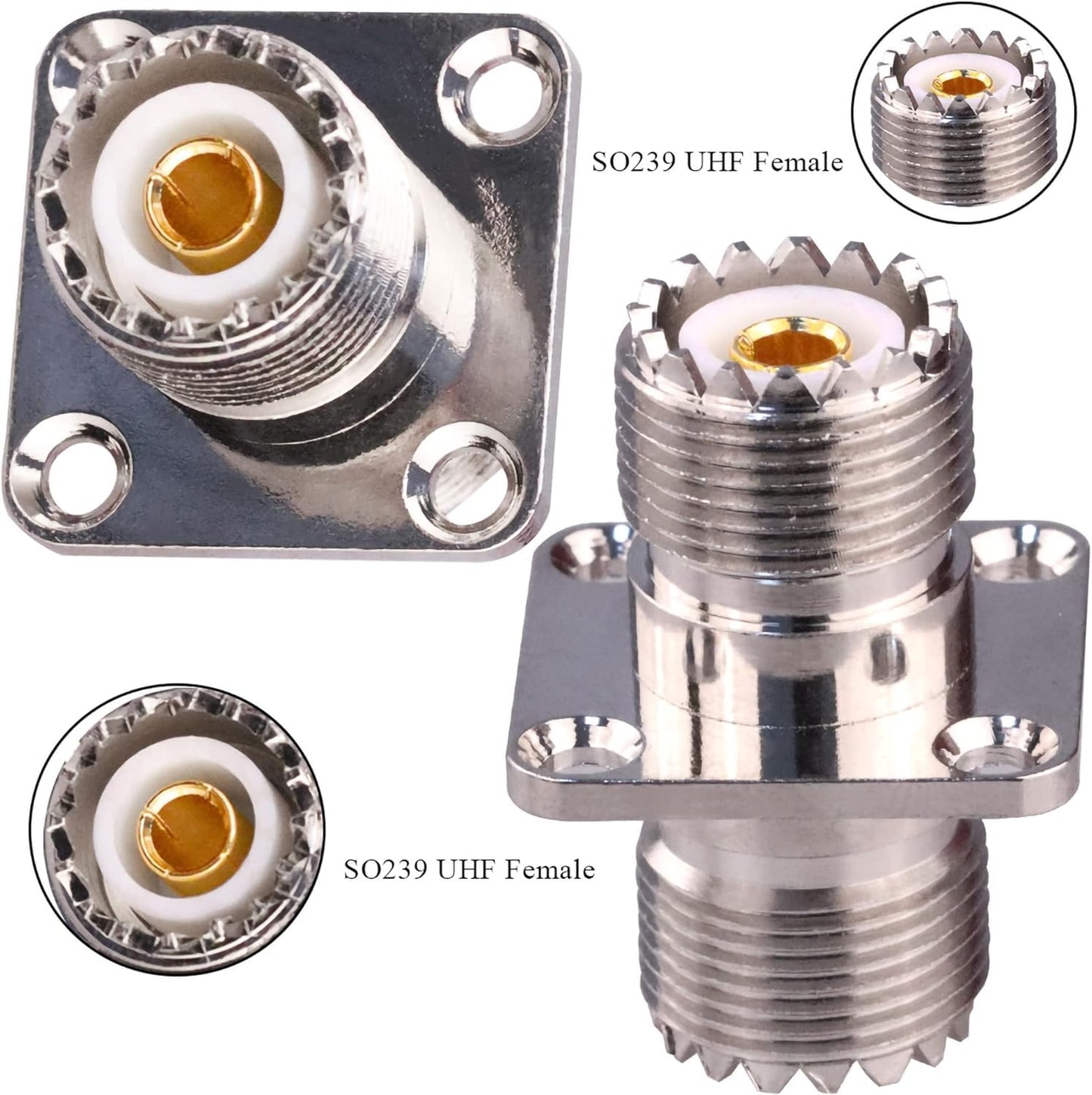UHF Female to UHF Female 4-Hole Flange Panel Chassis Mount Connector - Pack - 2