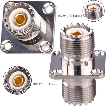 UHF Female to UHF Female 4-Hole Flange Panel Chassis Mount Connector - Pack - 2