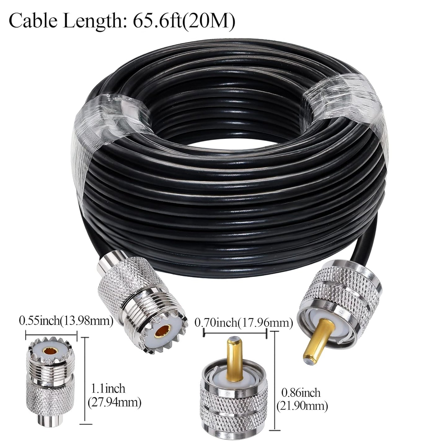 RG58 UHF Coax Cable 65.6ft (20 Meter) Low Loss UHF Male to UHF Female Extension Jumper Coaxial Cable - Pack 1