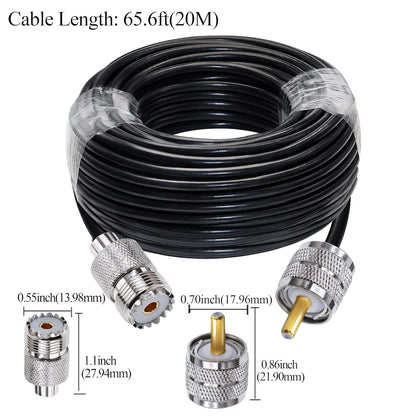 RG58 UHF Coax Cable 65.6ft (20 Meter) Low Loss UHF Male to UHF Female Extension Jumper Coaxial Cable - Pack 1
