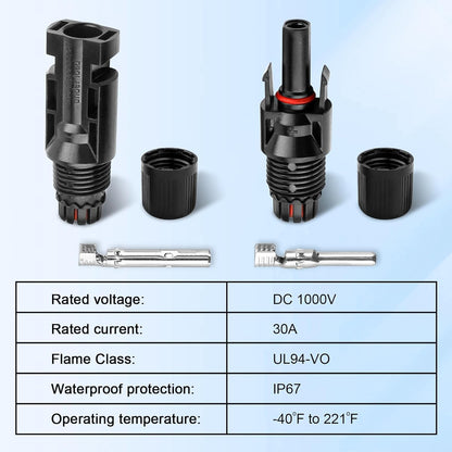 Solar MC4 Connector Kit – Waterproof Male & Female PV Cable Connectors - Pack - 9 Pairs