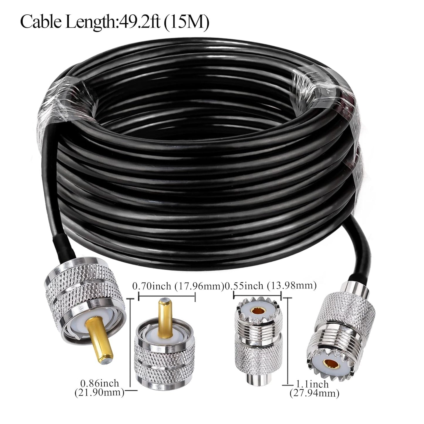 RG58 UHF Coax Cable 49.2ft (15 M) Low Loss UHF Male to UHF Female Extension Jumper Coaxial Cable - Pack - 1