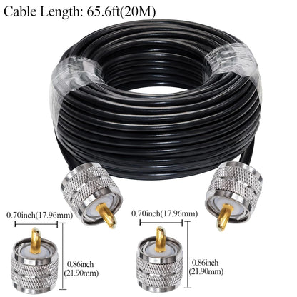 Jumber Cable UHF Male to Male Extension Cable 65.6ft(20M) Low Loss RG58 RF Black Coaxial Cable - Pack - 1