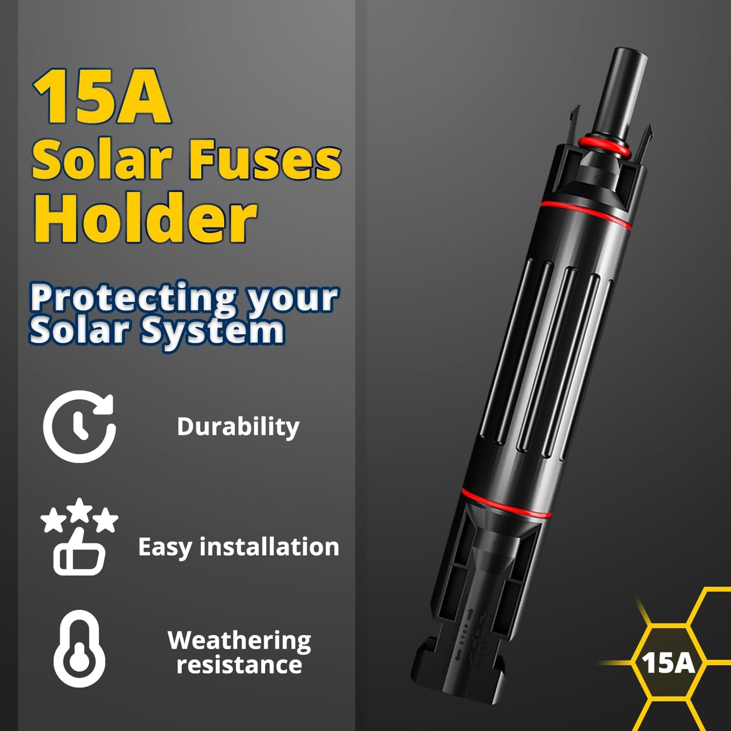 1000V 15A Solar Fuse Holder Waterproof Inline Fuse Connector For Solar Panels Pack Of 1