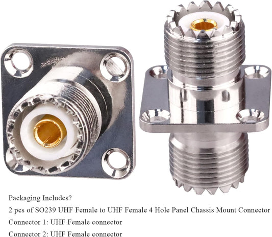 UHF Female to UHF Female 4-Hole Flange Panel Chassis Mount Connector - Pack - 2