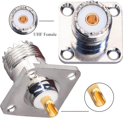 UHF Female 4 Hole Connector Flange Panel UHF RF Adapter UHF Female Plug PL259 Solder Cup Connector  - Pack - 3