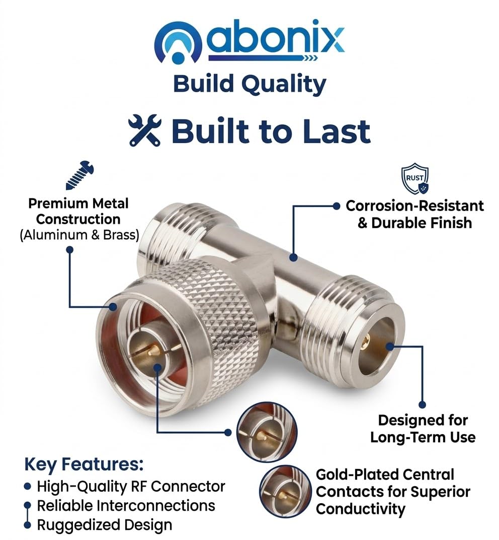N Male To Dual N Female 3 Way Coax Adapter T Shape N Type Rf Splitter Connector Pack Of 1