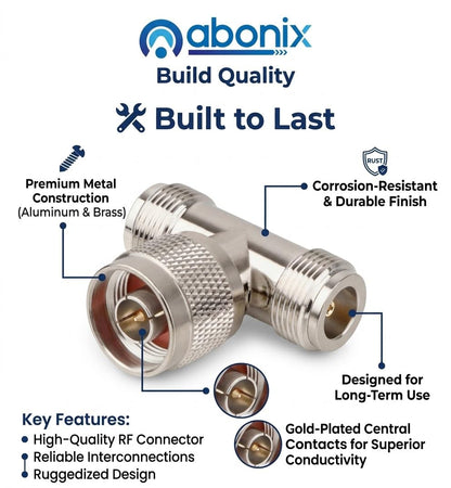 N Male To Dual N Female 3 Way Coax Adapter T Shape N Type Rf Splitter Connector Pack Of 1