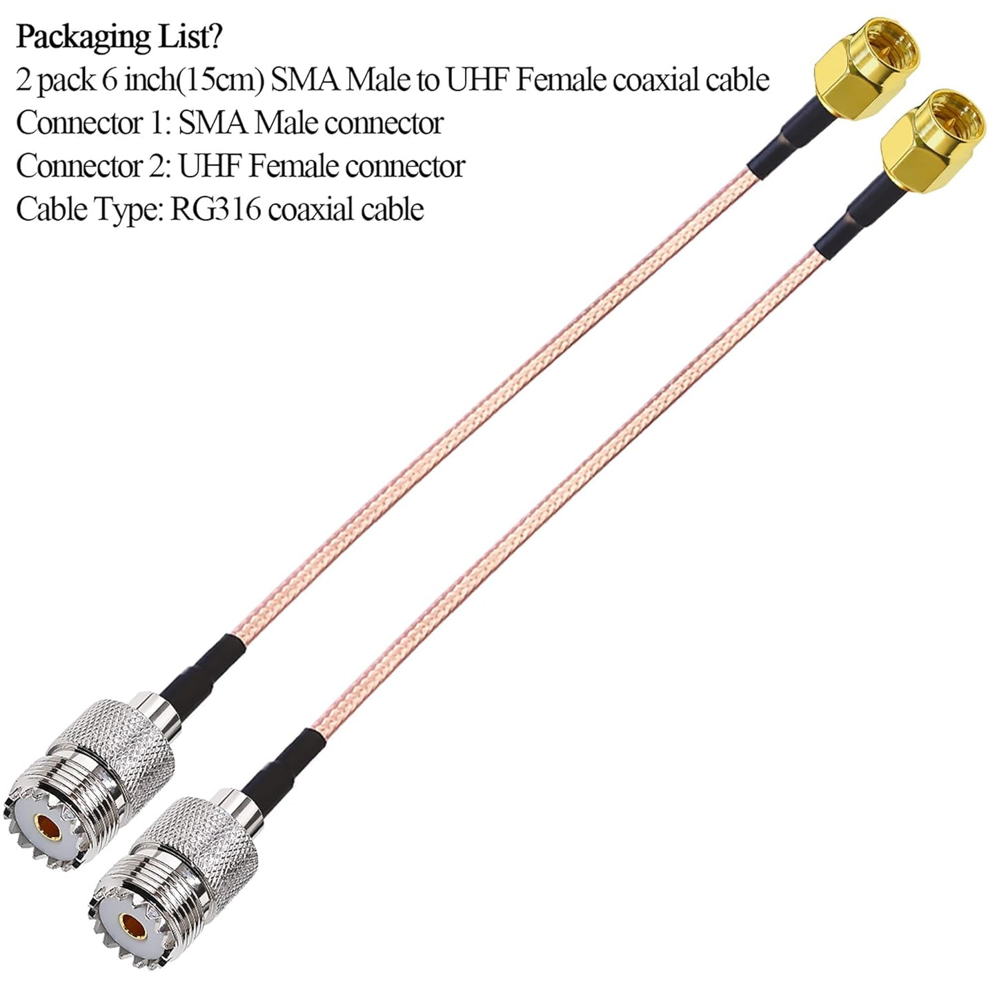 RG316 SMA Male to UHF Female 6inch(15cm) Coaxial Cable -Pack -1