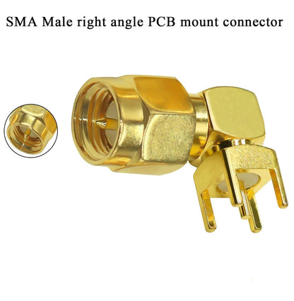 SMA Male Right Angle 90 Degree Coaxial PCB Mount Coax Adapter - Pack - 5