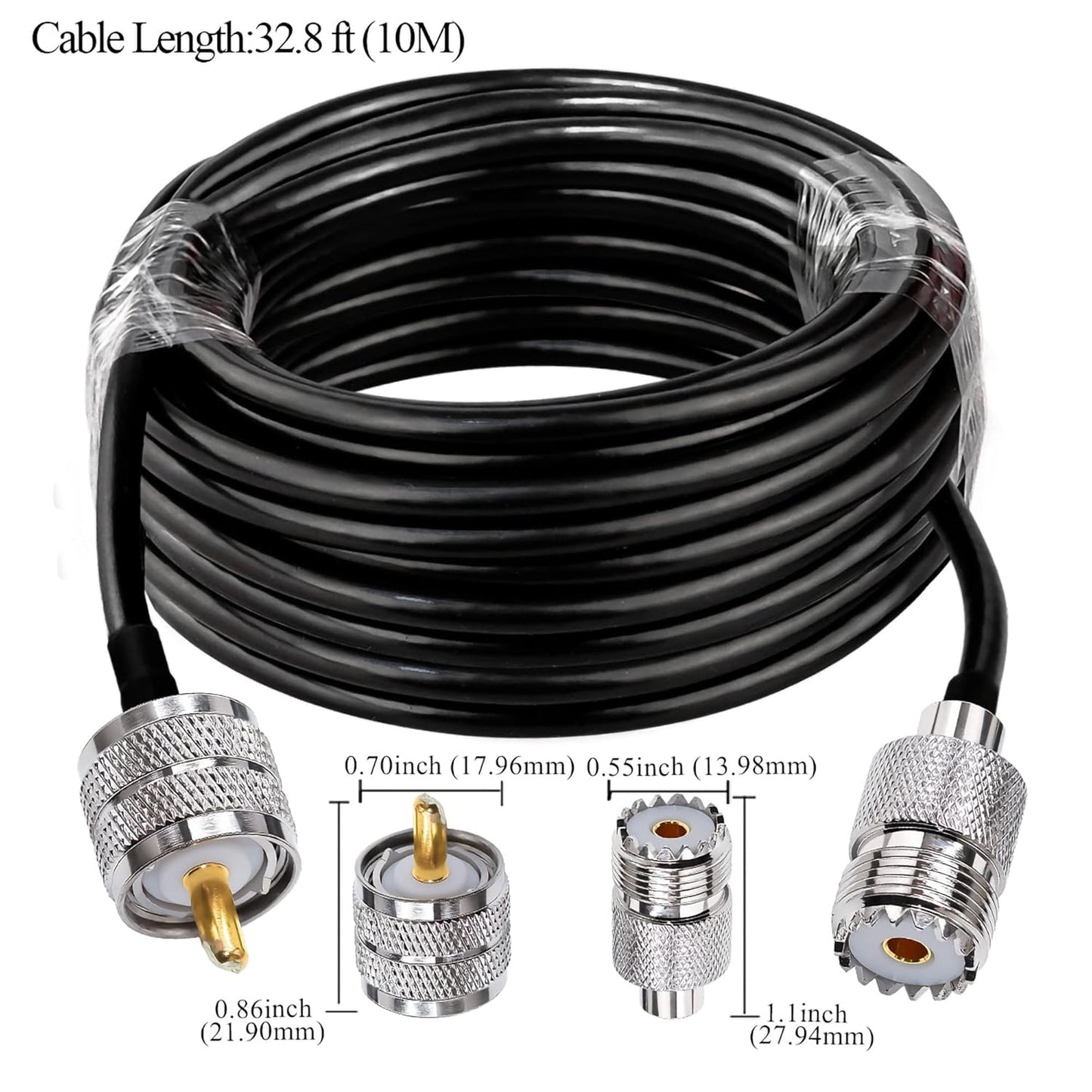RG58 UHF Coax Cable 32.8ft (10 M) Low Loss UHF Male to UHF Female Extension Jumper Coaxial Cable - Pack - 1