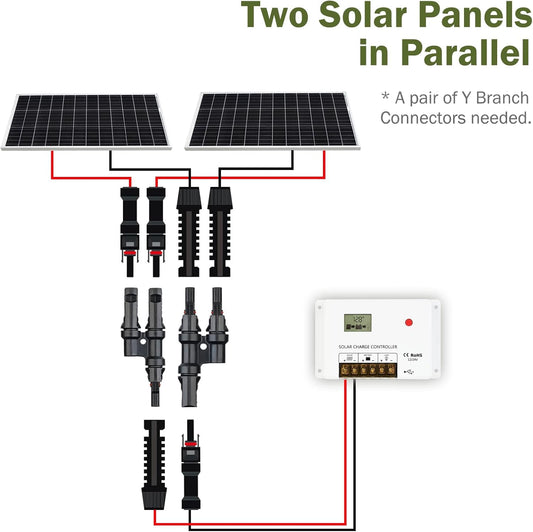 MC4 T Branch Connector 2 to 1 Solar Panel Parallel Adapter (MFF + MMF) –  Pack -2