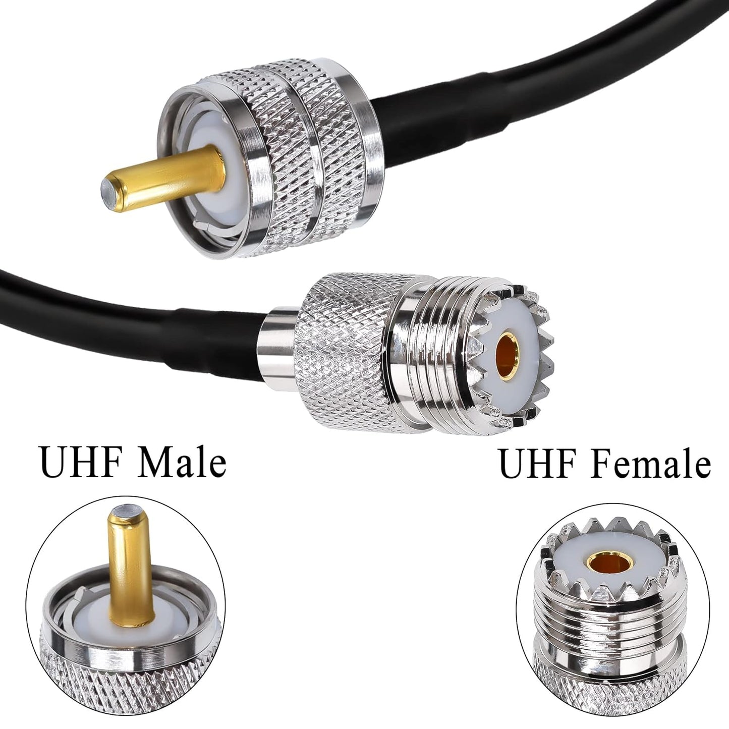 RG58 UHF Coax Cable 49.2ft (15 M) Low Loss UHF Male to UHF Female Extension Jumper Coaxial Cable - Pack - 1